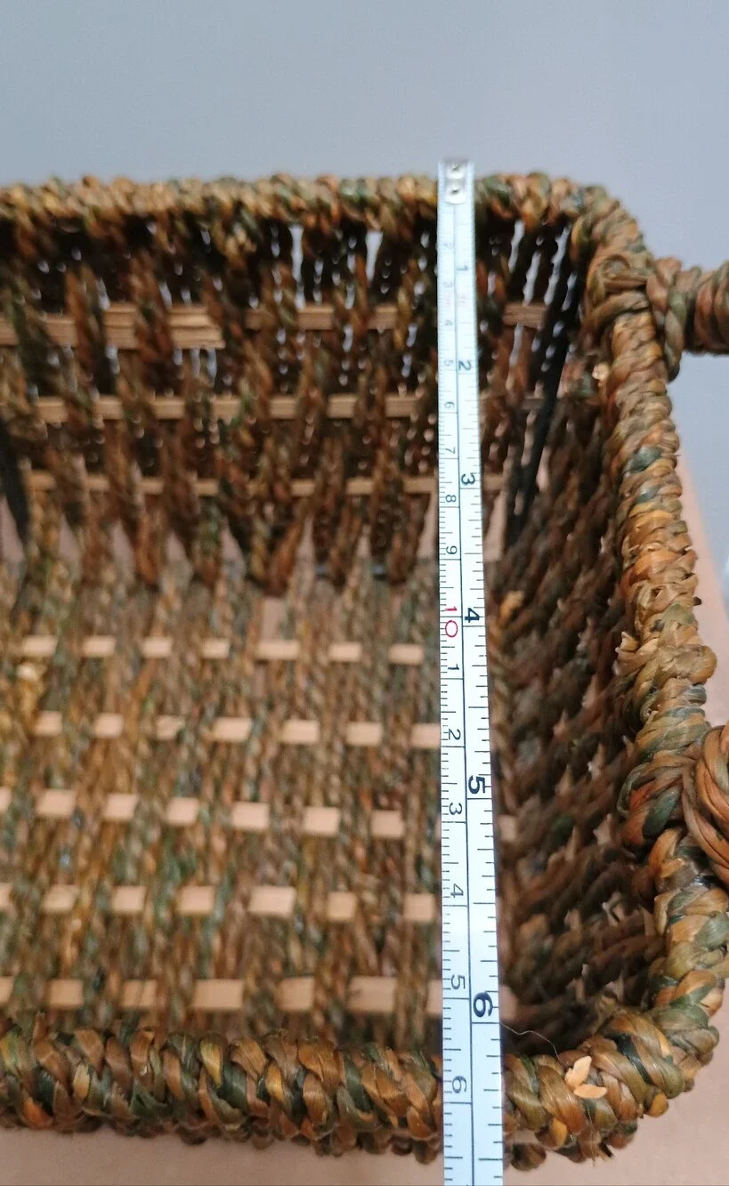 VINTAGE Coastal Woven Rectangular Storage Basket wth Handles Brown Checkerboard